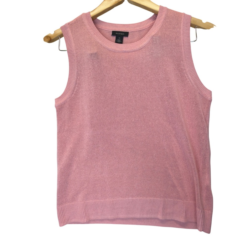 Halogen Pink Sleeveless Knit Sweater Vest Crew Neck Linen Blend XS